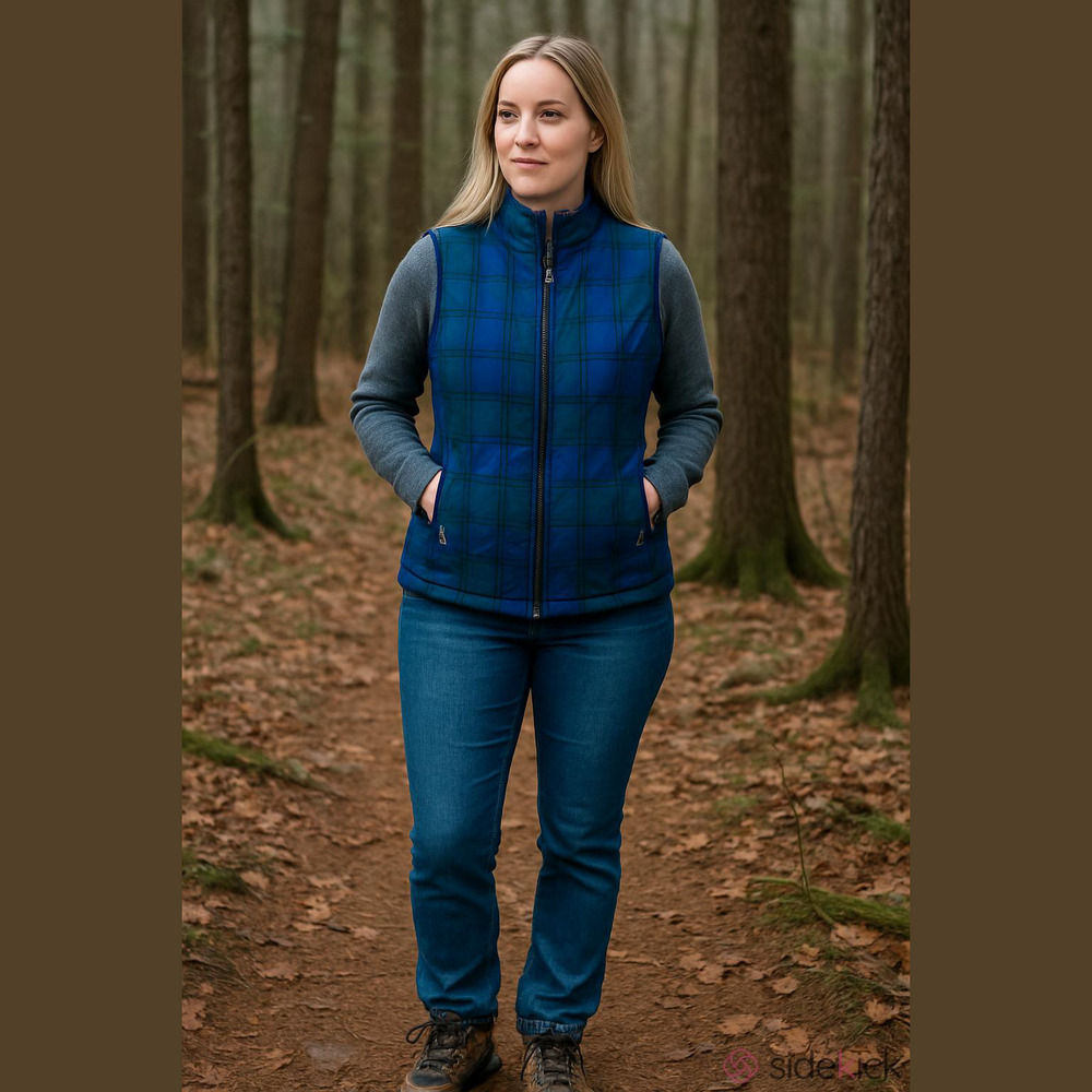 Croft & Barrow Blue Green Plaid Zip Up Vest Cotton Women Size XL